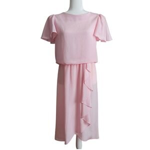 VTG‎ 80s Jody Pink Ruffle Maxi Dress Flutter Sleeve Fairy Cottagecore 9/10